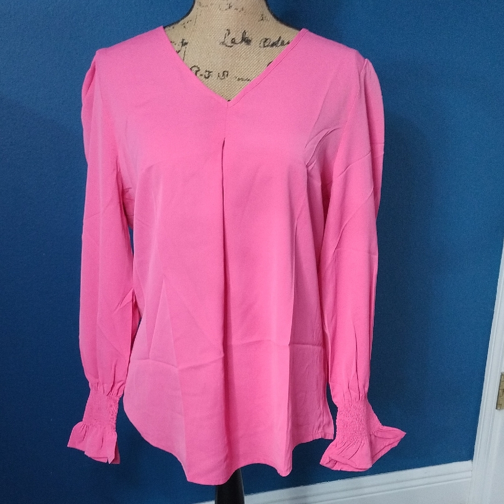 Oversized Pink V-Neck Women's Blouse NWOT